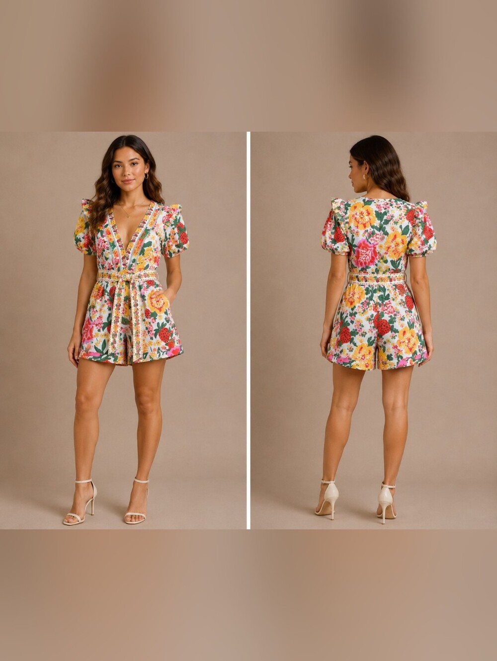 FARM Rio White Multi Floral Tie-Waist Shorts #B29
